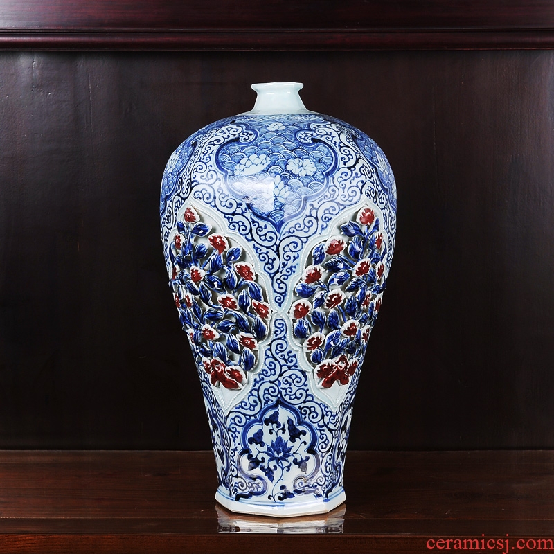 Jingdezhen ceramics antique blue-and-white youligong pinch flower plum bottle vase household craft sitting room adornment furnishing articles