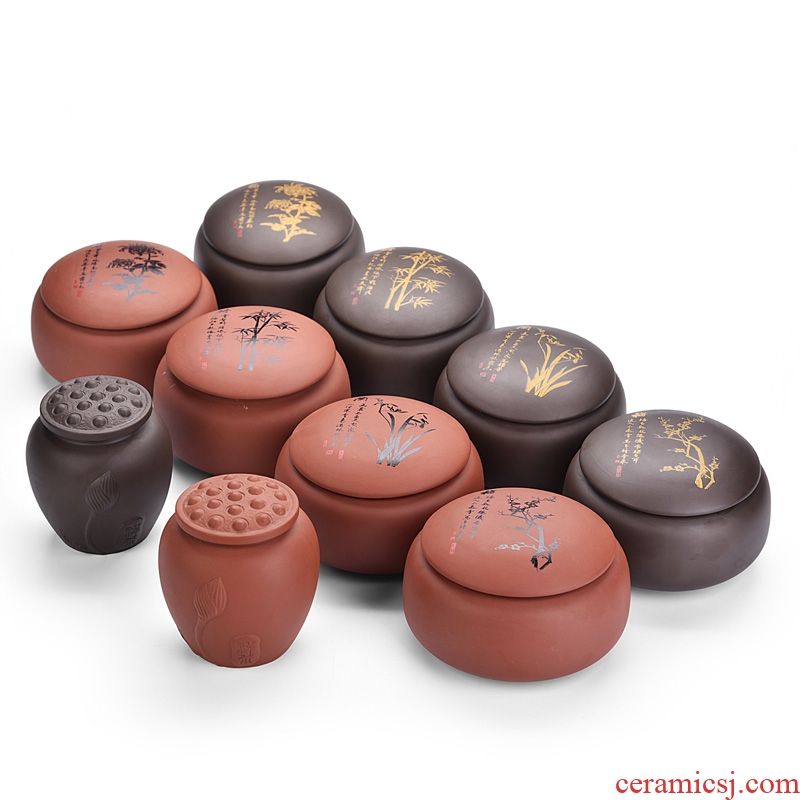 Hong bo acura large ceramic tea caddy seal pot tea purple sand tea box custom-made logo