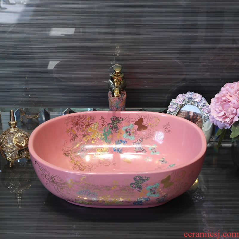 Gold cellnique ceramic lavatory fashion art basin bathroom toilet pink stage basin sink household