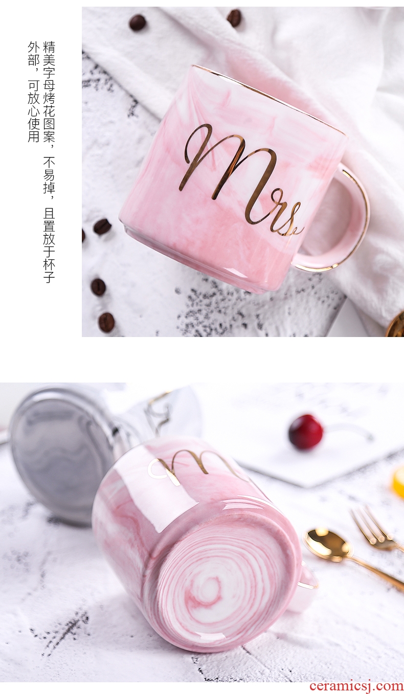 Couples marble ceramic mug cup men's and women's creative household contracted Nordic office coffee cup