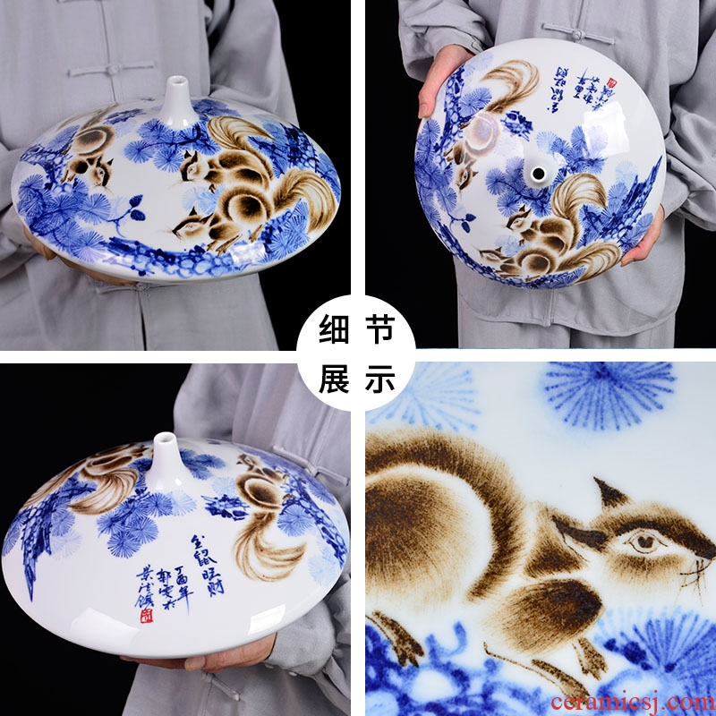 Famous master of jingdezhen ceramics hand-painted gold rat blue and white porcelain vase prosperous wealth sitting room adornment handicraft furnishing articles