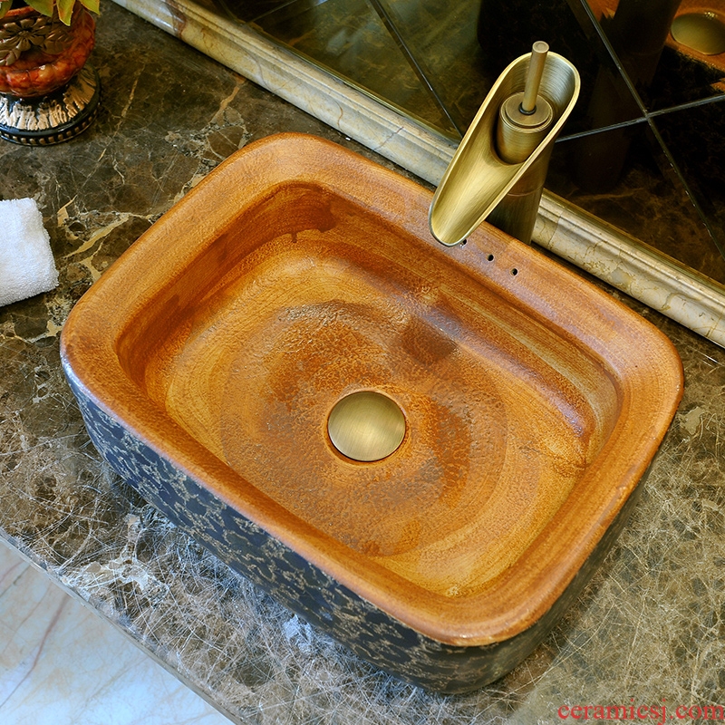 The elegant spillway hole ceramic art basin on the lavatory basin sink brown rectangle pattern