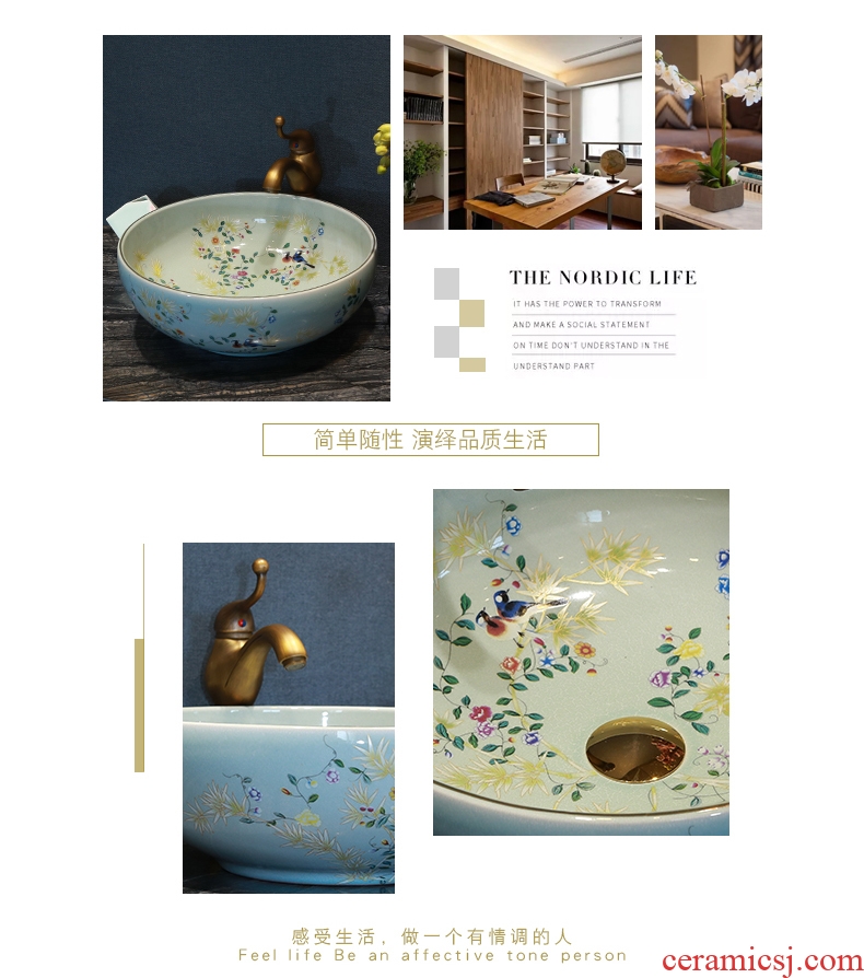 Million birds stage basin sink ceramic lavatory circle art basin bathroom wash face basin crack of flowers and birds