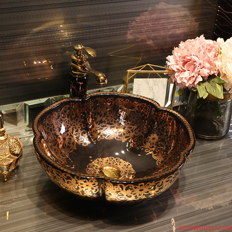 Gold cellnique European stage basin of jingdezhen ceramic lavabo black Jin Wen contracted lavatory toilet