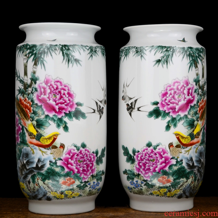 Jingdezhen ceramics vase peony pastel large Chinese style living room big flower arranging furnishing articles home decoration