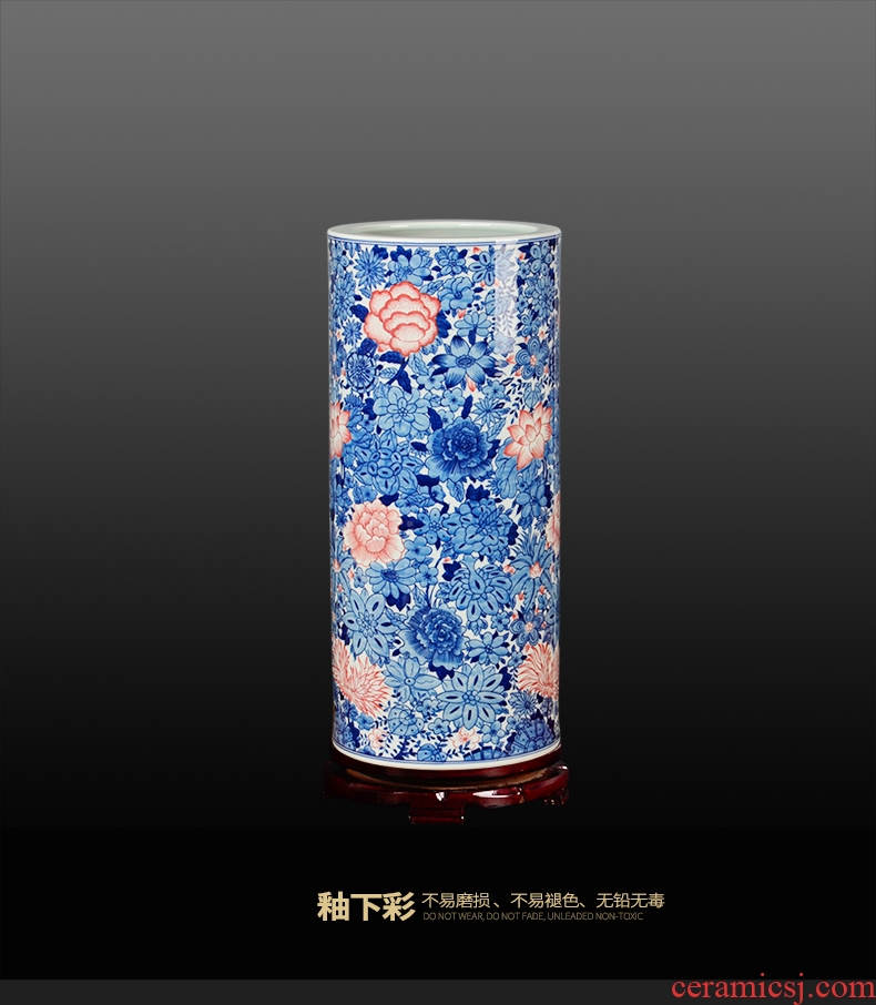 Jingdezhen ceramic vase Chinese hand-painted receive antique calligraphy and painting scroll of painting and calligraphy barrel cylinder barrel landing study furnishing articles
