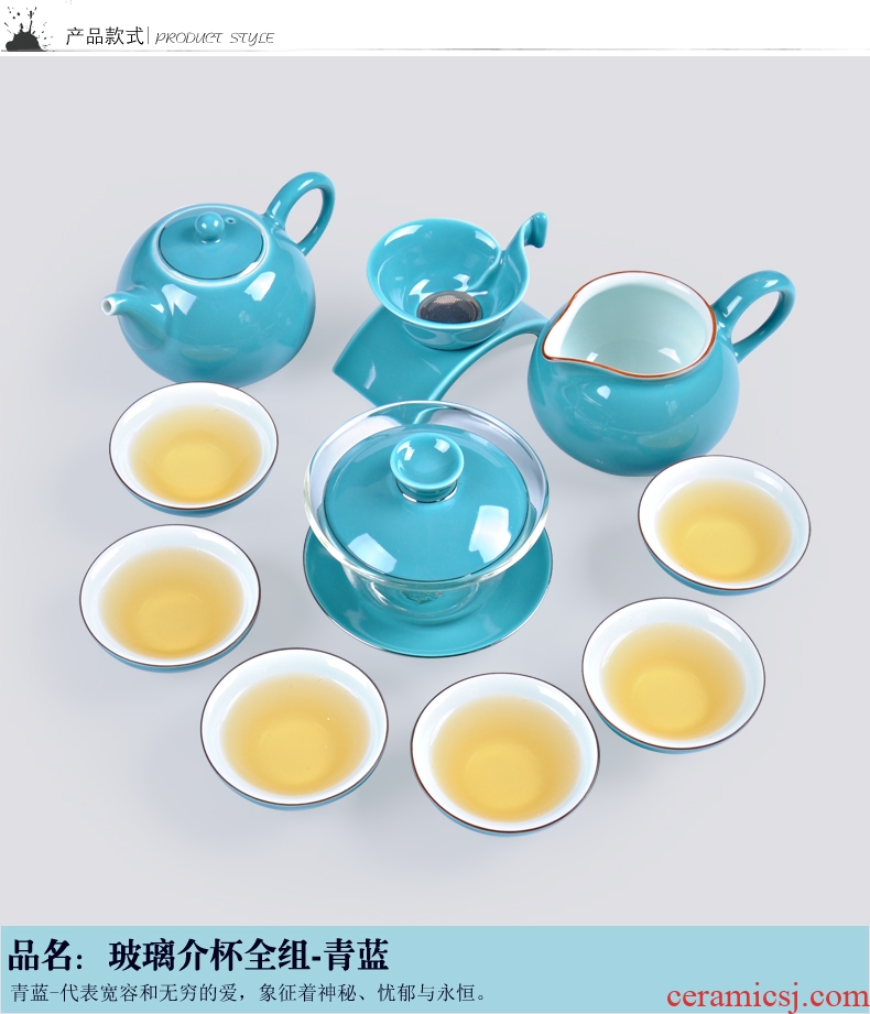 Thyme tang tea household glaze ceramic tea set a complete set of kung fu tea kettle GaiWanCha Japanese sea