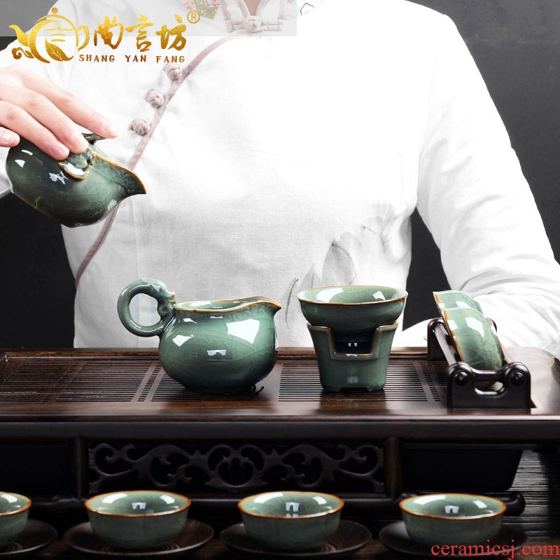 It still fang open the slice of a complete set of kung fu tureen hand grasp the teapot pot of celadon imitation song dynasty style typeface elder brother kiln ceramic tea set