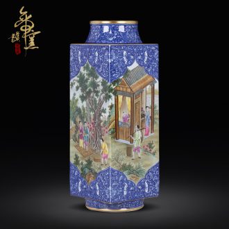 Jingdezhen ceramic antique qianlong hand-painted farmers receive figure quartet set vase Chinese sitting room porch decorate furnishing articles