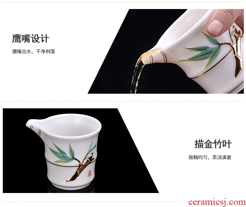 HaoFeng dehua suet jade white porcelain tea sets ceramic bamboo kung fu tea set gift box lid bowl
