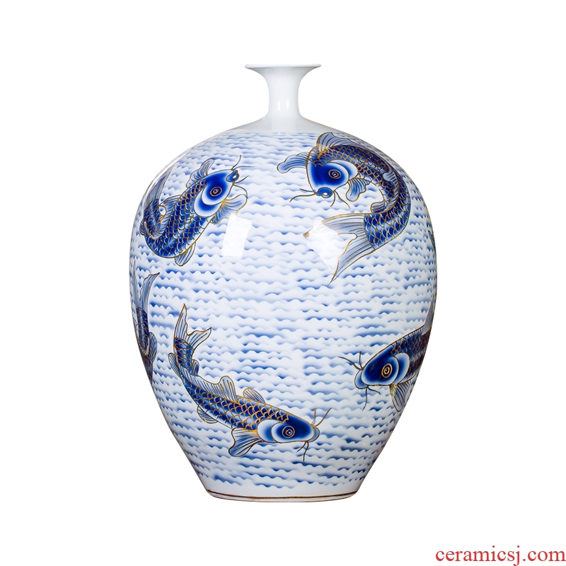 Jingdezhen ceramic paint big vase masters hand draw every year more than furnishing articles Chinese blue and white porcelain is sitting room adornment