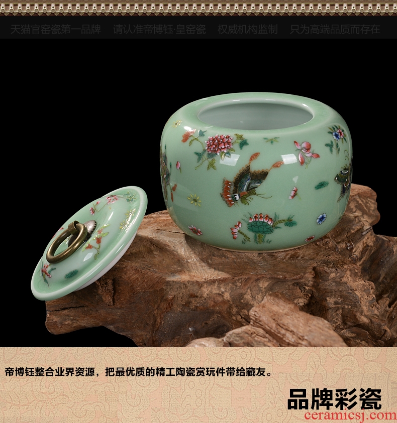 Jingdezhen ceramics pea green archaize caddy storage tank snack jars household adornment handicraft furnishing articles