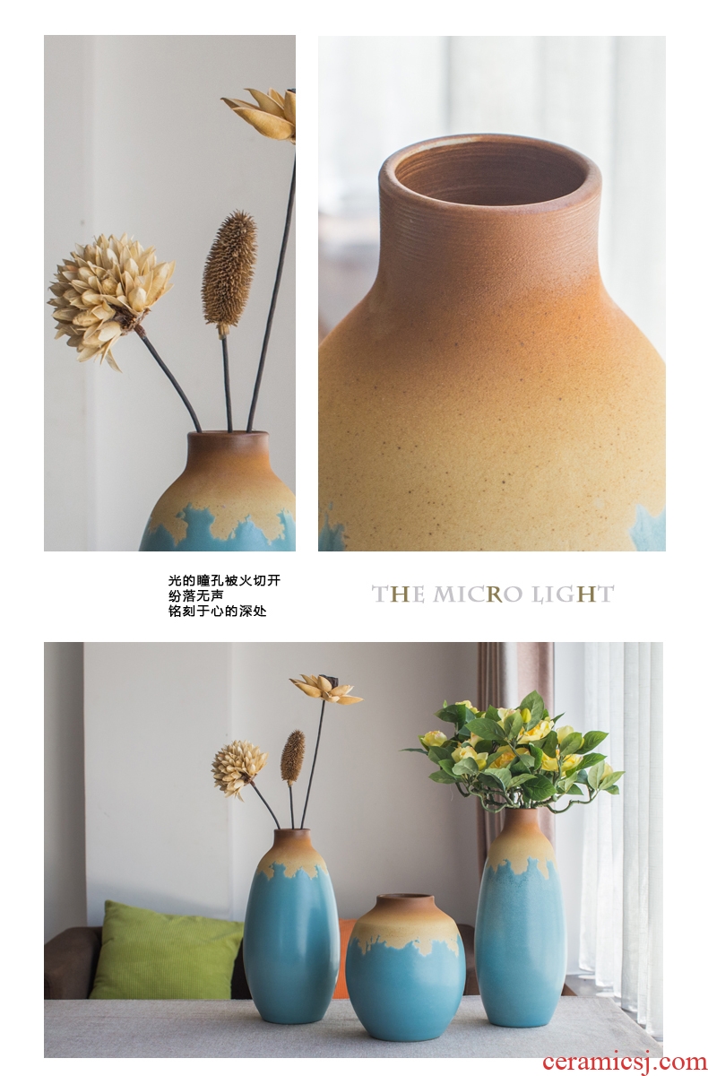 Chinese style is contracted and contemporary Mediterranean vase home furnishing articles pottery and porcelain vase three-piece art restoring ancient ways