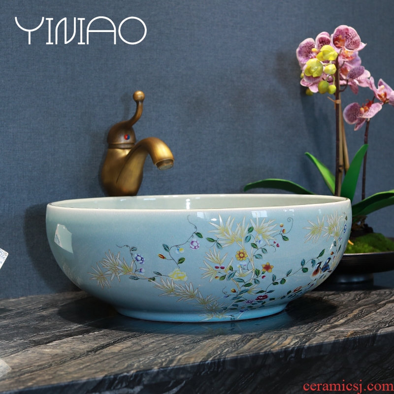 Million birds stage basin sink ceramic lavatory circle art basin bathroom wash face basin crack of flowers and birds