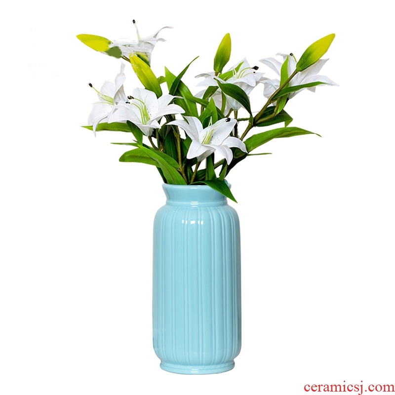 Contemporary and contracted ceramic living room TV ark floral decoration blue vase dried flowers Nordic home decoration