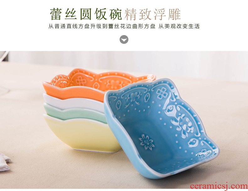Household salad bowl to eat bubble rainbow noodle bowl round ceramic glaze lovely soup bowl tableware suit Japanese students