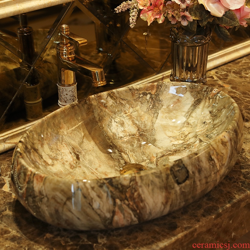 Jingdezhen ceramic stage basin art oval Europe type restoring ancient ways of copy marbled bathroom sinks