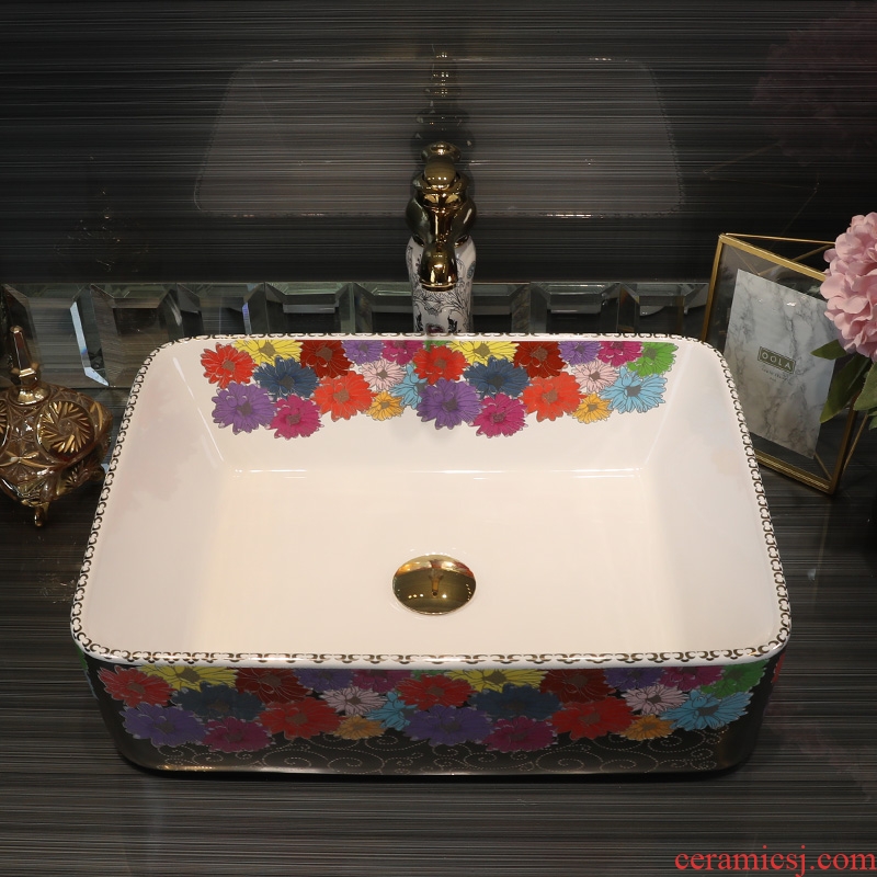 Gold cellnique sanitary ceramic lavabo square basin of fashion art color red pattern that wash a face plate