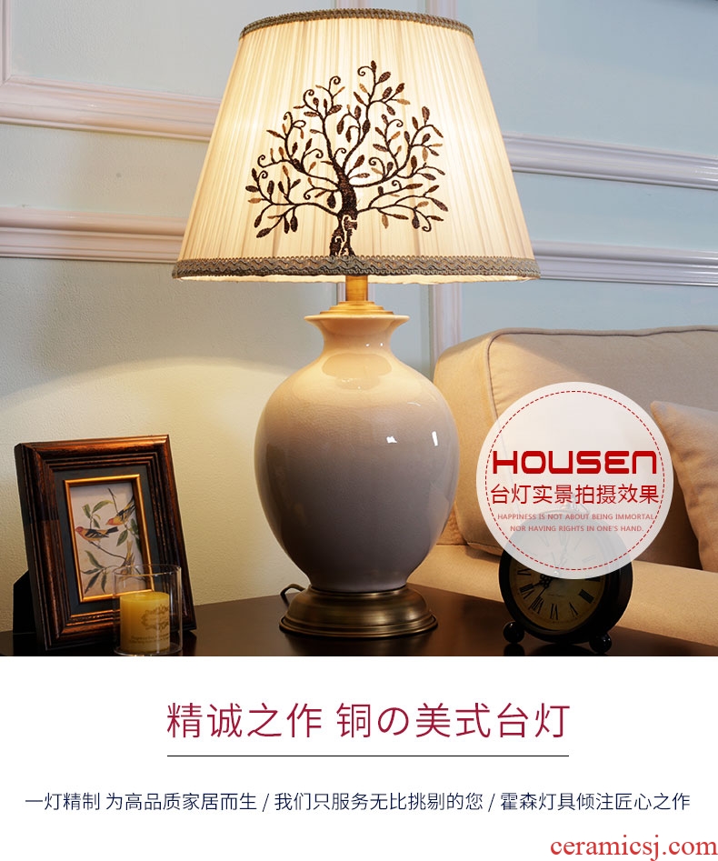 American ceramic desk lamp lamp jingdezhen high temperature glaze ice crack lamp of bedroom the head of a bed body sofa tea table lamp
