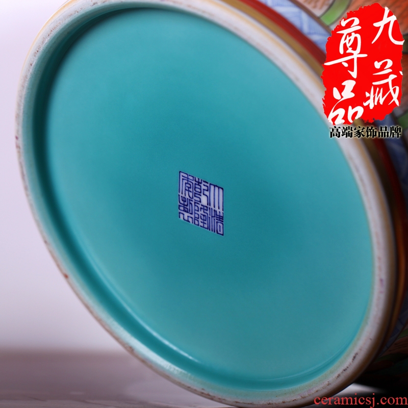 Jingdezhen ceramics powder imitation qing qianlong pastel to tie up yan ear cylinder vase household handicraft furnishing articles