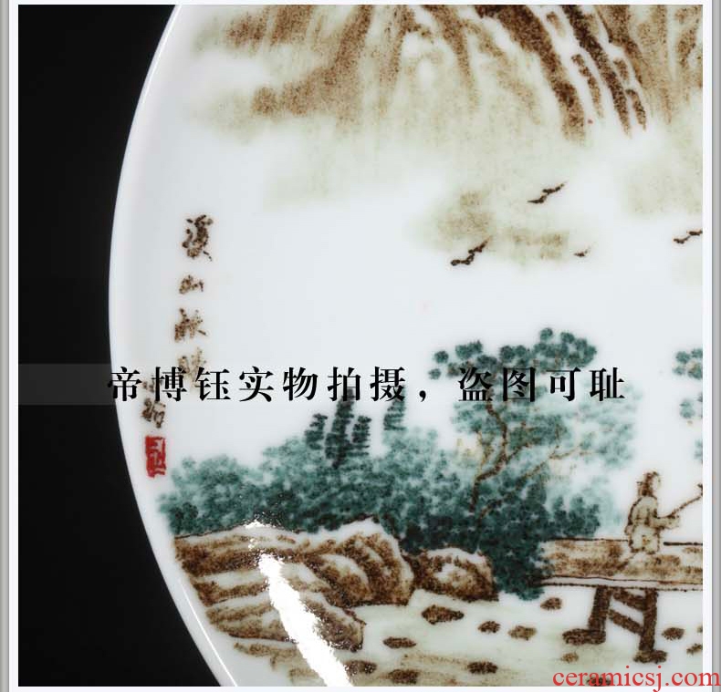 Jingdezhen famous landscape hand-painted ceramics porcelain hang dish plate sitting room adornment is placed a housewarming gift