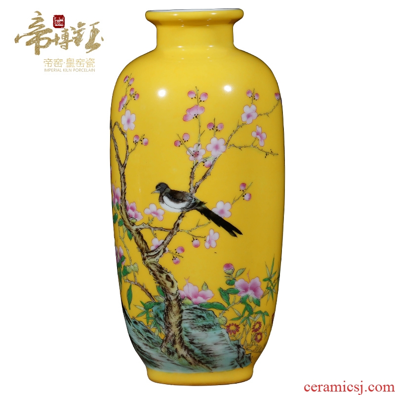 Jingdezhen porcelain furnishing articles yellow glazed colored enamel hand-painted ceramic vase and flowers and birds take floret bottle of flower restoring ancient ways