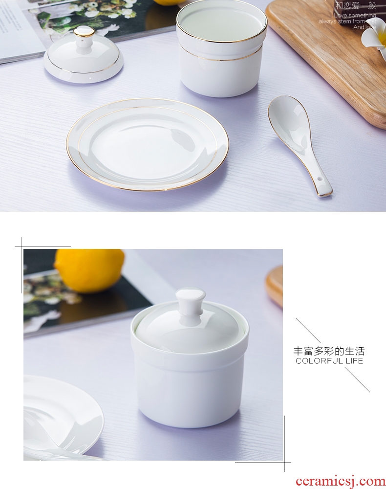 Jingdezhen porcelain bone soup bowl with cover of pottery and porcelain pot stew water dish seasoning cans bird's nest soup pot stew forest frog stew cup