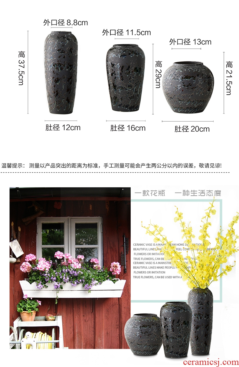 Jingdezhen living room TV cabinet porcelain vase porch archaize ceramic bottle furnishing articles black flower implement retro decoration bottles