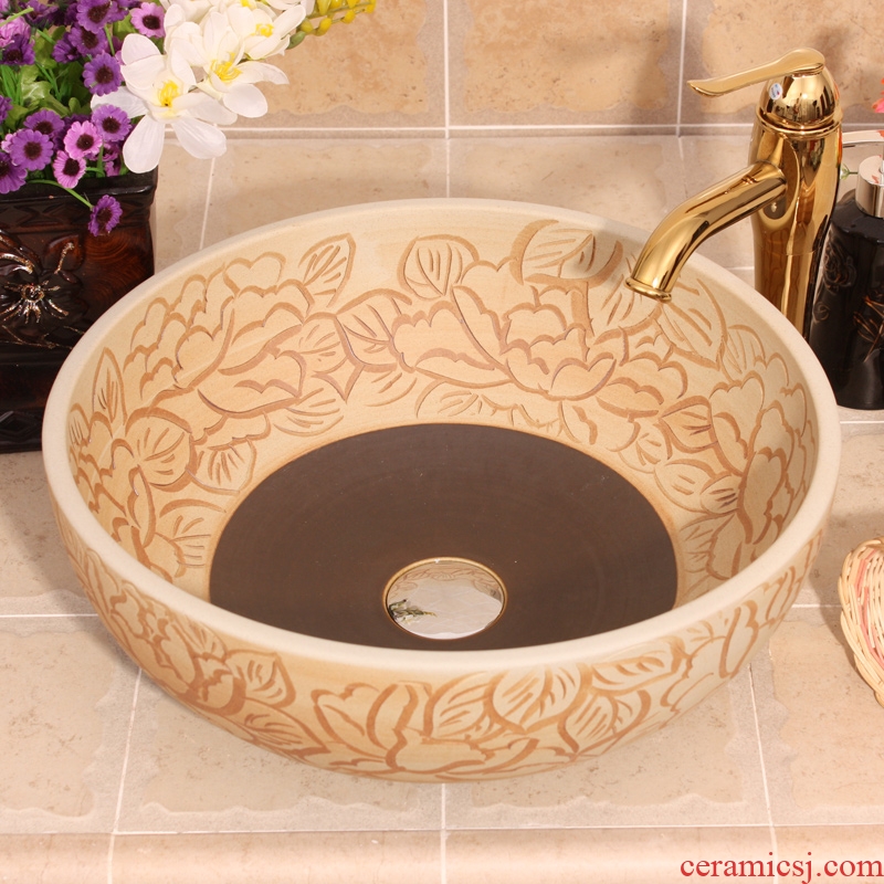 JingYuXuan jingdezhen ceramic art basin stage basin carved peony lavatory sink basin