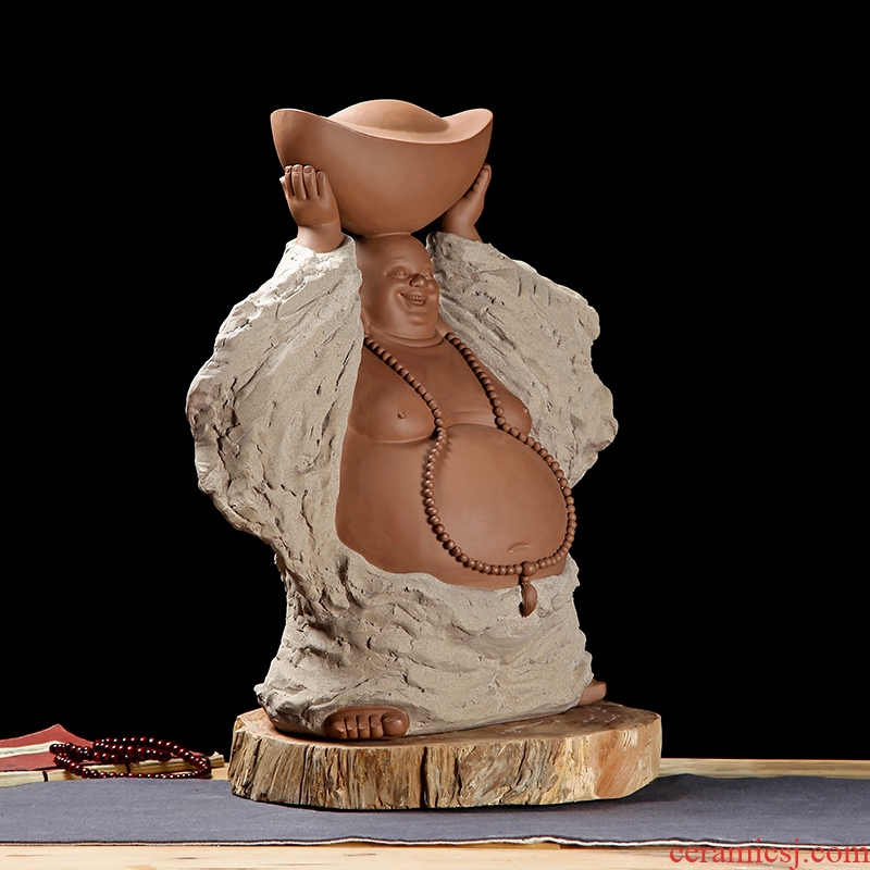 Oriental soil coarse pottery zen furnishing articles ceramic sculpture art housewarming gift/wealth old D40-02