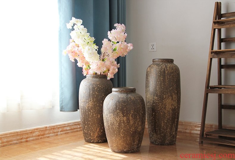 Art show variable flower flower implement of new Chinese style hotel ceramic decoration sitting room porch coarse pottery vase landing