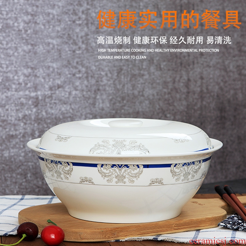 Lead-free bone porcelain of jingdezhen ceramics pan Korean tableware household with cover large saucepan soup basin can be microwave porcelain