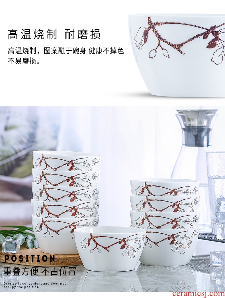 Jingdezhen ceramic square eat bowl household contracted rice bowls creative lovely tableware porringer 4.5 inches