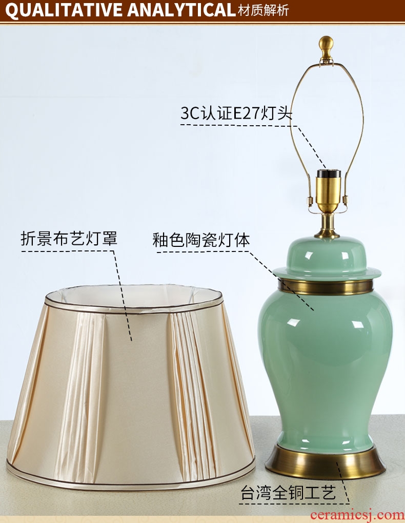 Southeast Asia all jade green copper ceramic new Chinese style table lamp of bedroom the head of a bed teahouse study new classical Chinese storm lantern