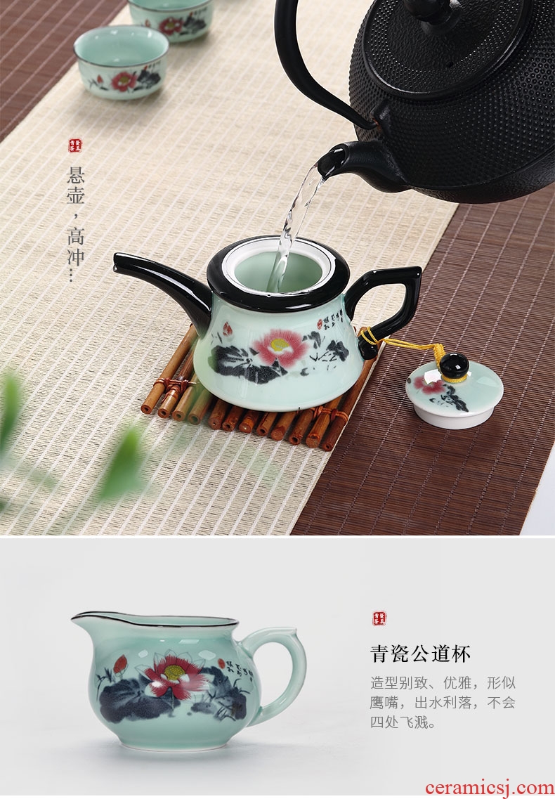 Ronkin ceramic kung fu tea tea tureen teapot teacup suit household of a complete set of longquan celadon