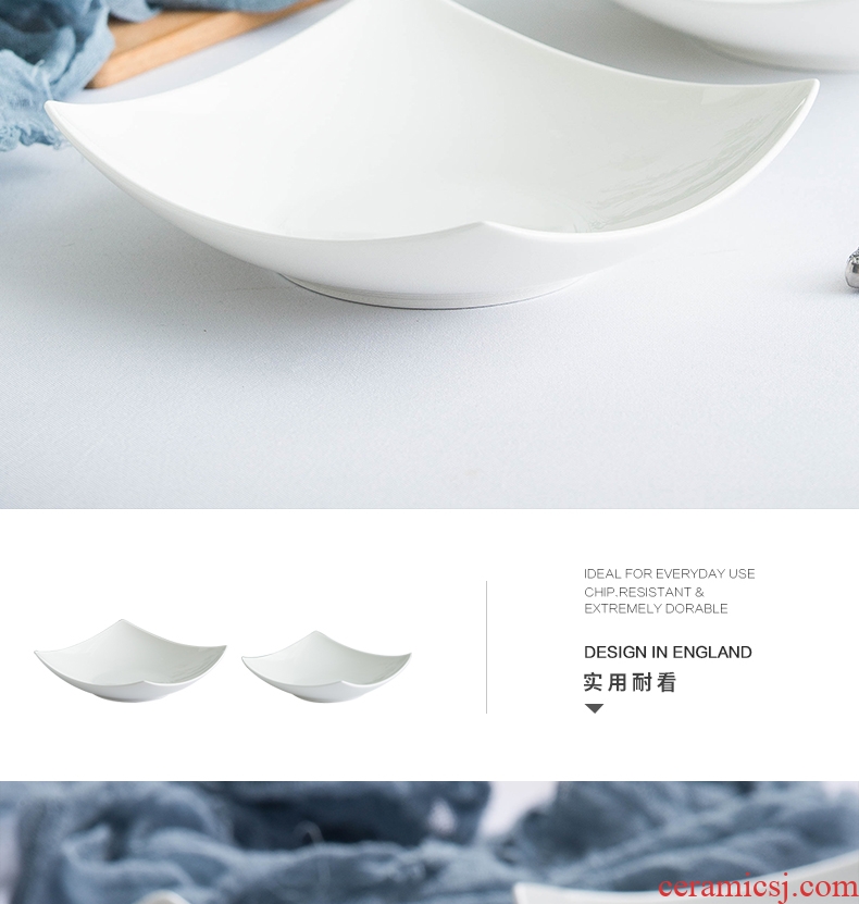 Pure white creative irregular western soup plate plate plate household Chinese jingdezhen ceramic fruit salad dishes