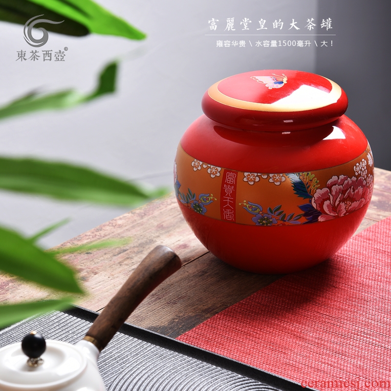 East west pot of ceramic tea caddy large puer tea pot tea packing box prosperous day sweet fat super-sized