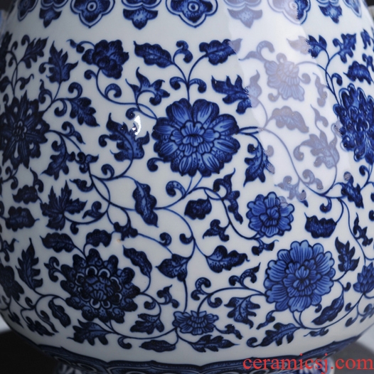 Jingdezhen blue and white ceramics bound lotus flower ear vase classical home sitting room adornment handicraft furnishing articles