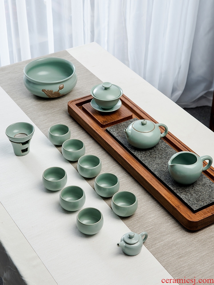 Your kiln kung fu tea set home office of jingdezhen ceramic ice crack glaze teapot tea cups of a complete set of sea