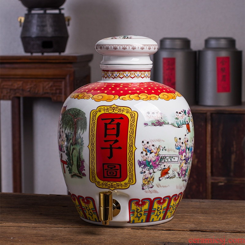 Ceramic wine jar it household of Chinese style liquor pot rice wine 10 jins 20 bubble wine sealed with cover bottle of the ancients