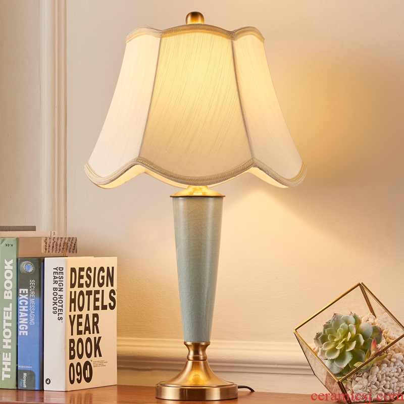Europe type desk lamp lamp of bedroom the head of a bed sweet contracted American ceramic copper lamp dimming bedroom lamp study the living room