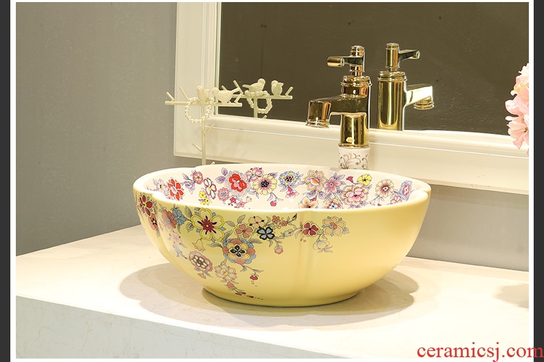 Gold cellnique lavatory jingdezhen ceramic stage basin rounded petals hand plate toilet lavabo art basin