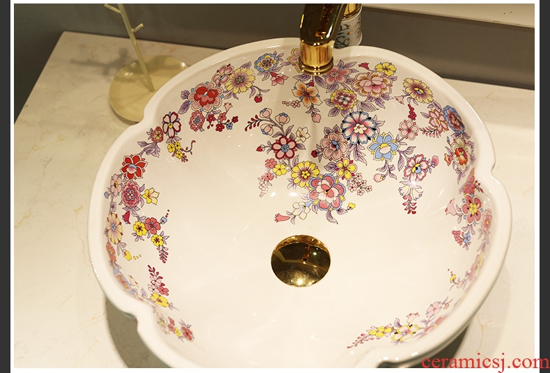 Gold cellnique lavatory jingdezhen ceramic stage basin rounded petals hand plate toilet lavabo art basin