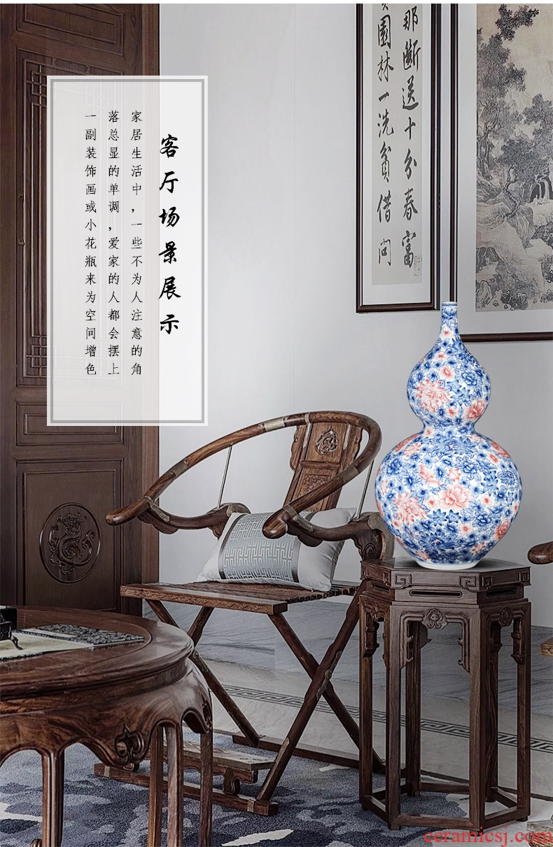 Jingdezhen ceramics imitation qianlong hand-painted flower gourd vases, furnishing articles new Chinese style living room decoration decoration