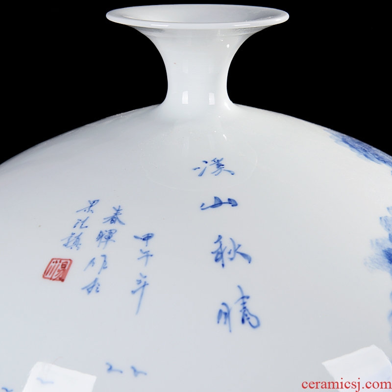 Celebrity famous master hand of jingdezhen blue and white porcelain vase landscape high-grade household ceramics crafts