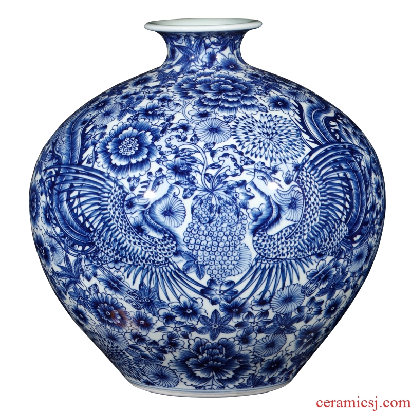 Jingdezhen ceramics imitation qianlong hand-painted phoenix Chinese blue and white porcelain vase gift sitting room adornment is placed