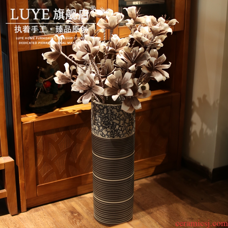 Ceramic floor bamboo vase manual sitting room simulation blue and white vase big furnishing articles retro cylindrical flower vases