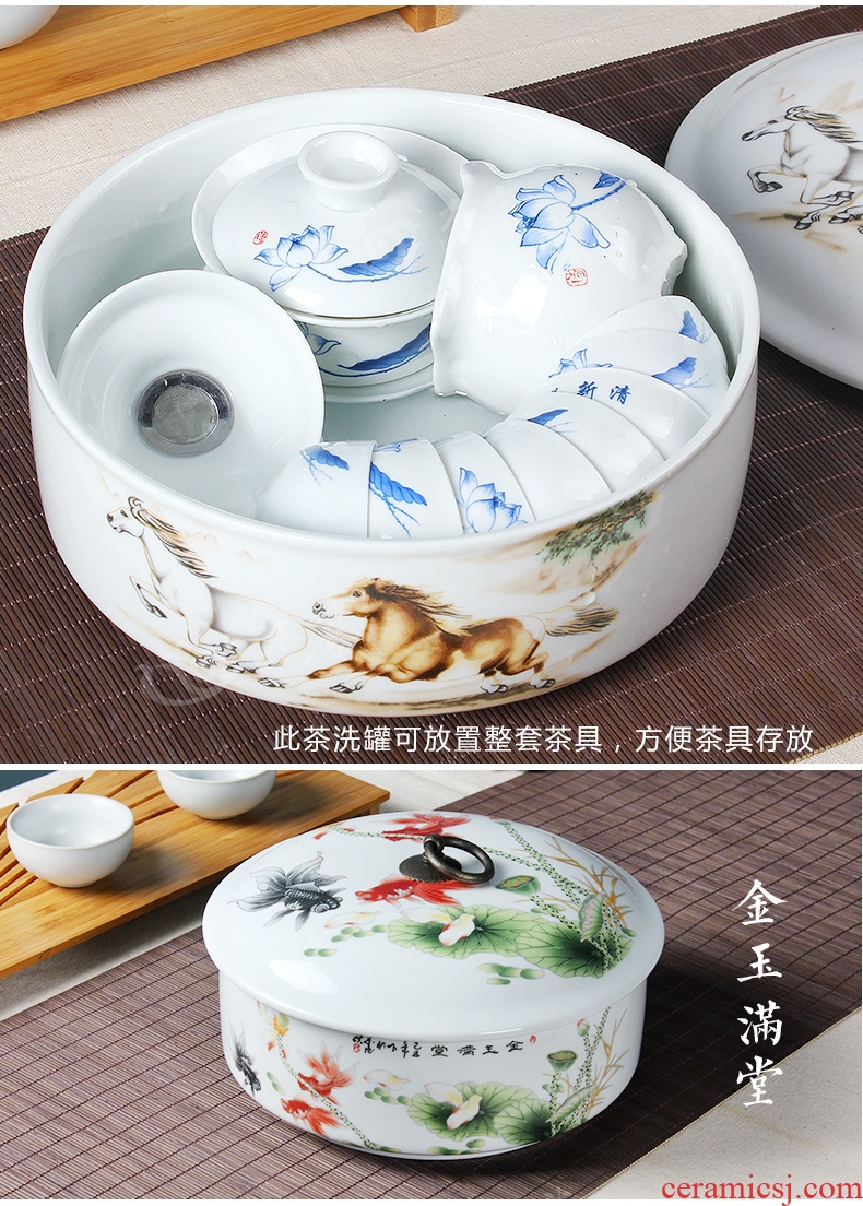 Jie blue and white with cover art ceramic tea wash kung fu tea tea accessories on sale large caddy writing brush washer porcelain tea to wash