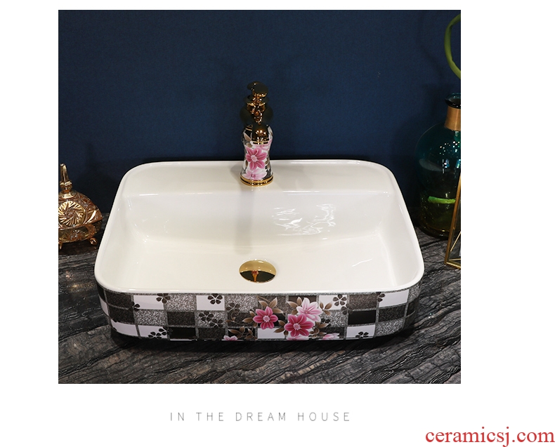 Jingdezhen stage basin of continental basin bathroom ceramic face basin household basin sink rectangular art