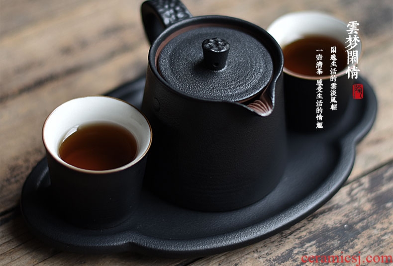 Tao fan ceramic kung fu tea tea dry foam plate of Japanese tea sets coarse pottery teacup a pot of two cups of tea tray